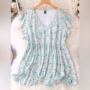 SHEIN Mint Floral Short Sleeve Top 4X